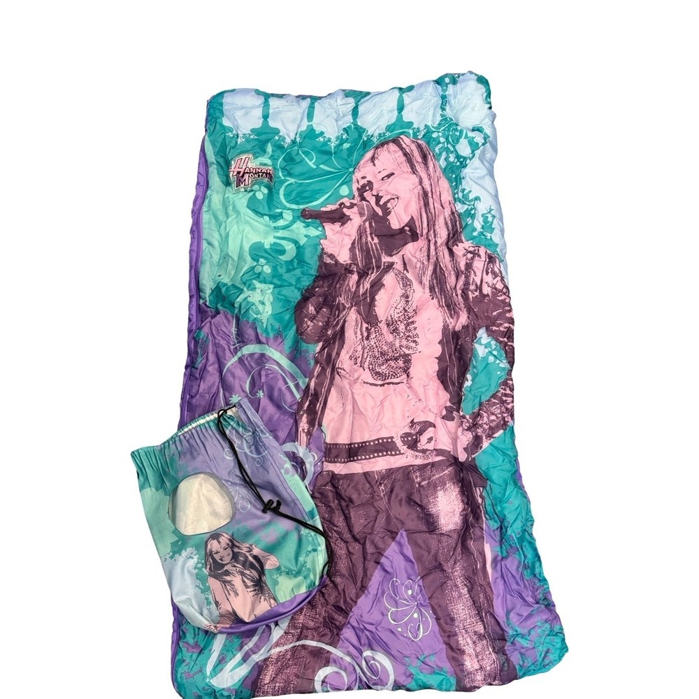 Disney Hannah Montana Sleeping Bag with Carry‎ Sack Teal Purple Miley Cyrus Y2K